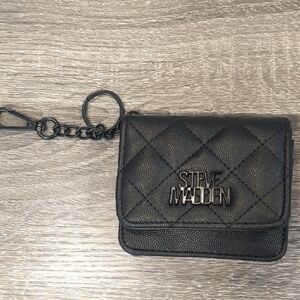Steve Madden Black Quilted Mini Wallet with Keychain